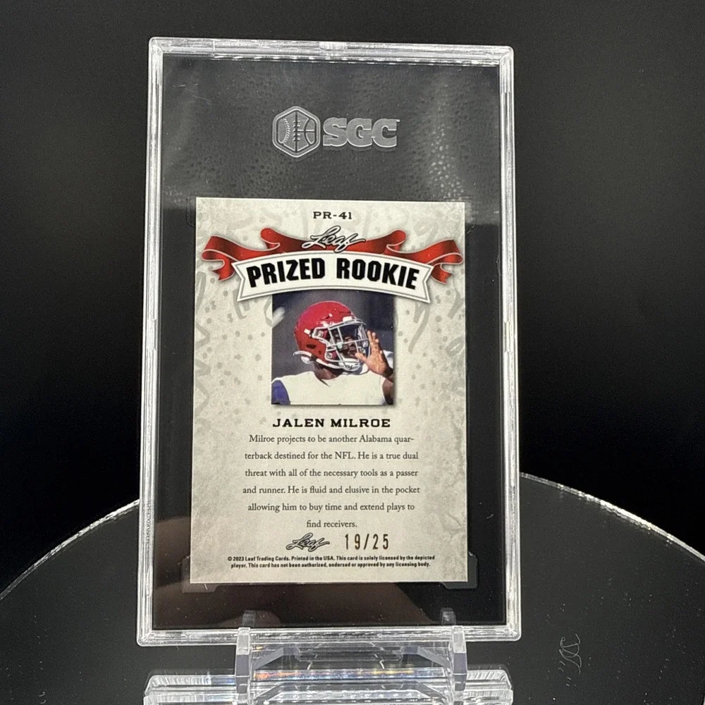 2025 Leaf Metal Football JALEN MILROE Silver Wave Rookie /25 SGC 10